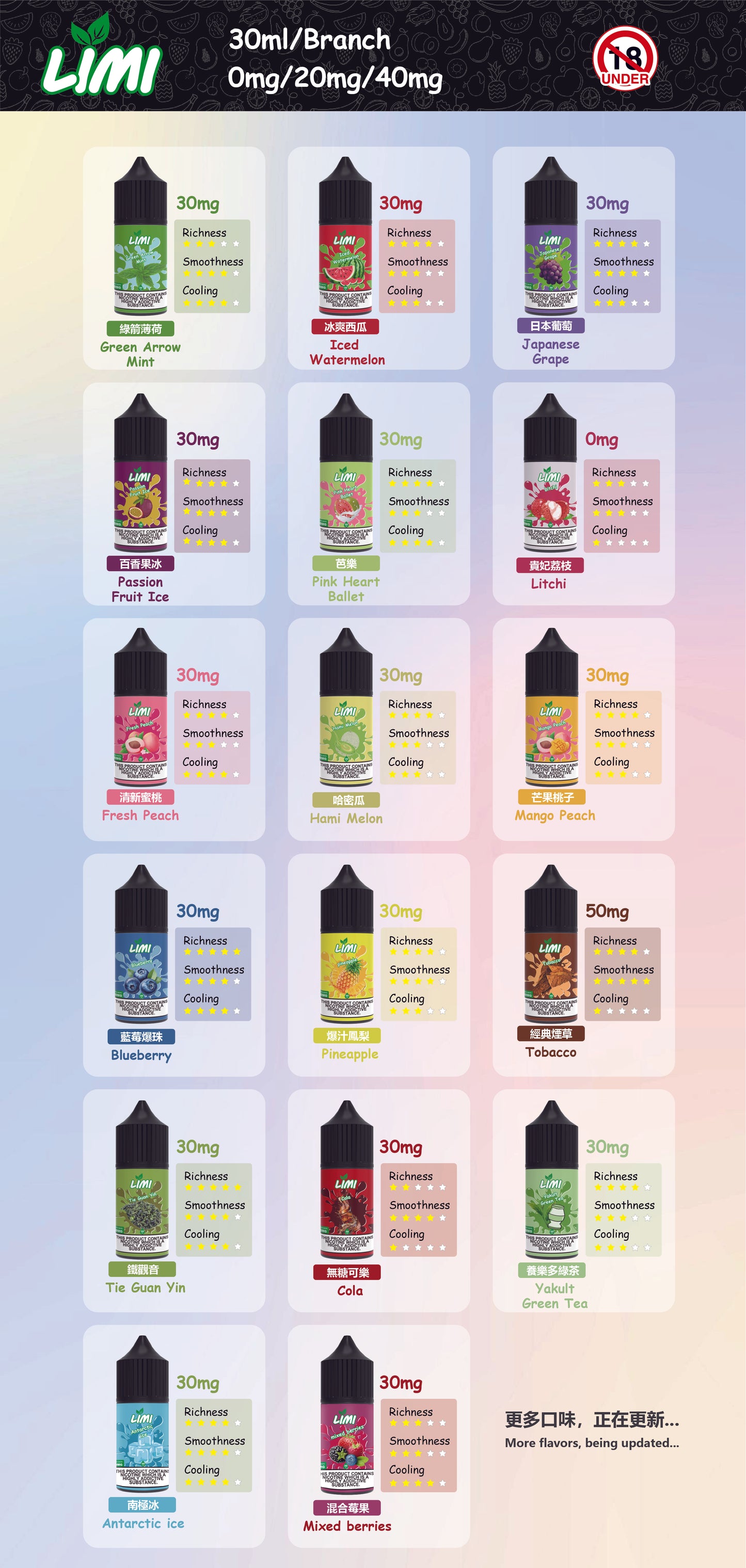 LIMI小菸油 電子煙油 可提供不涼菸油 0丁煙油 30ml/40mg